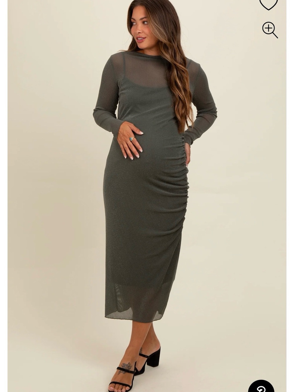 PinkBlush Olive Shimmer Mesh Ruched Maternity Dress -NWT never worn
